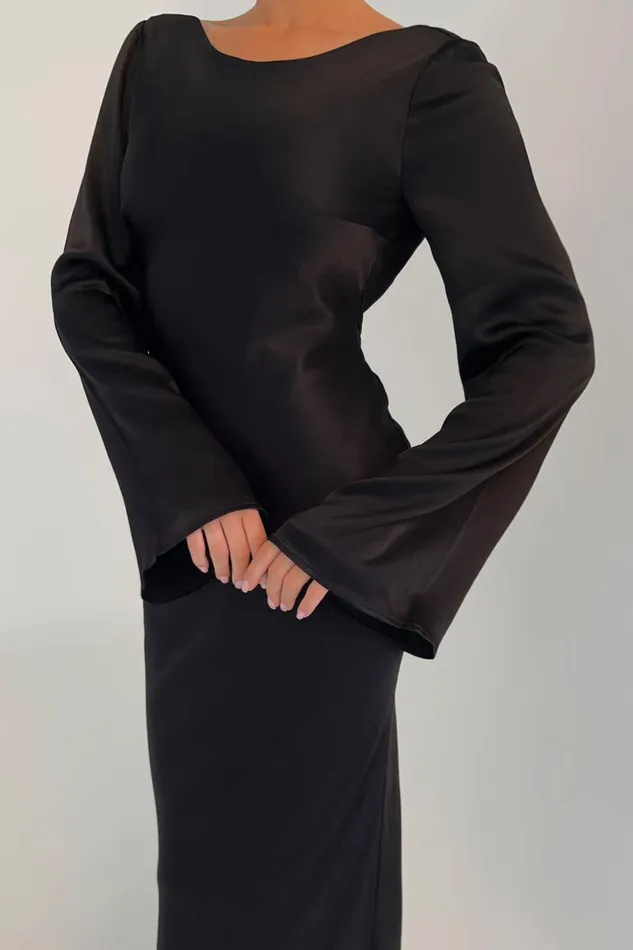 Meshki Maxi Dresses Fernanda Long Sleeve Maxi Dress 8211 Black Black 8211 Women