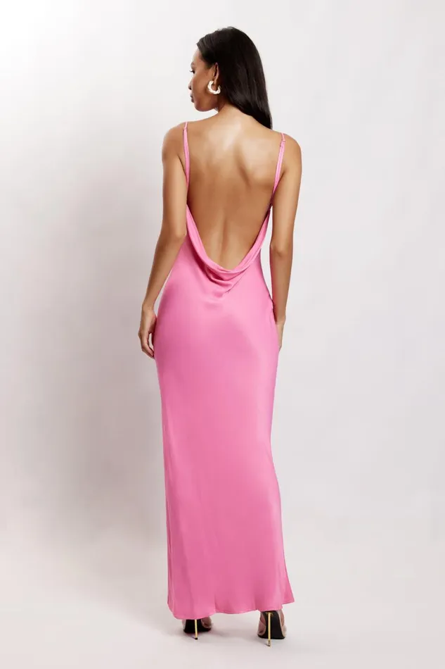 Meshki Maxi Dresses Jade Cowl Neck Backless Maxi Dress 8211 Pink Pink 8211 Women
