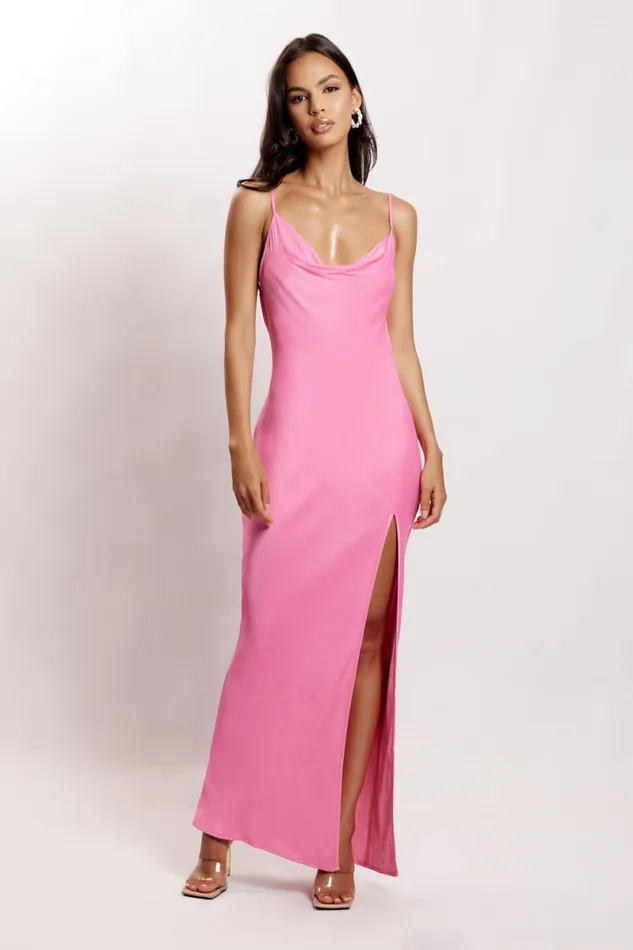 Meshki Maxi Dresses Jade Cowl Neck Backless Maxi Dress 8211 Pink Pink 8211 Women