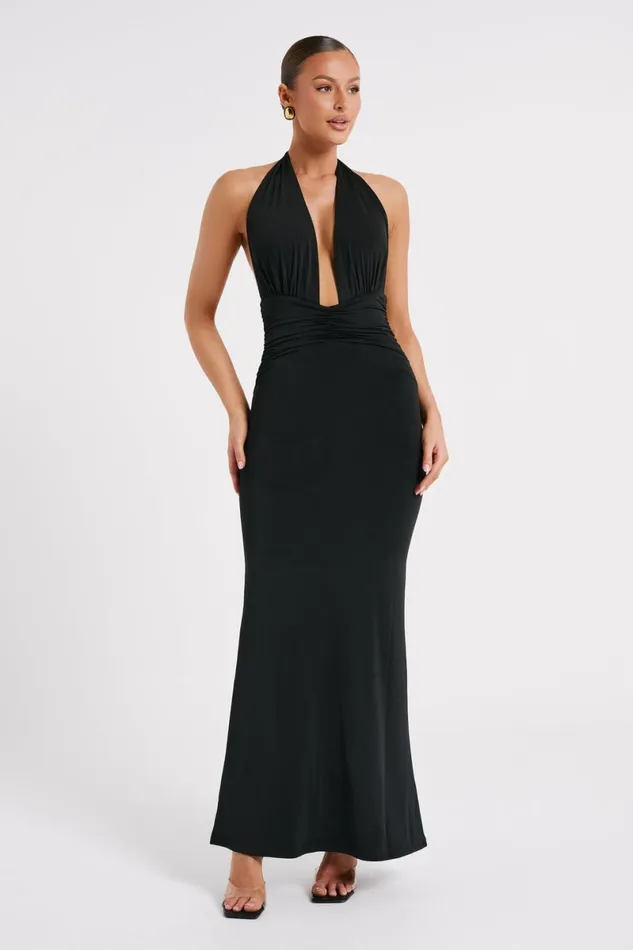 Meshki Maxi Dresses Jovanna Slinky Halter Maxi Dress 8211 Black Black 8211 Women