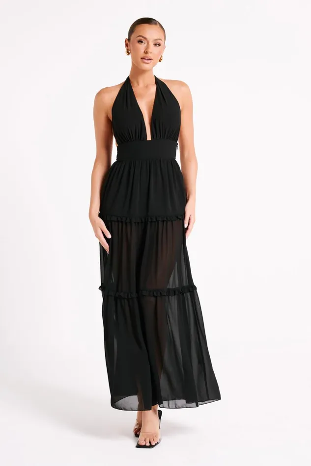 Meshki Maxi Dresses Marianna Tiered Halter Maxi Dress 8211 Black Black 8211 Women
