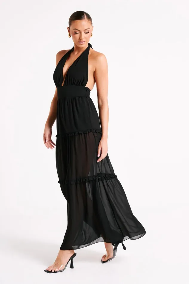 Meshki Maxi Dresses Marianna Tiered Halter Maxi Dress 8211 Black Black 8211 Women