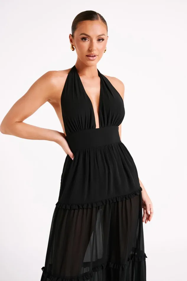 Meshki Maxi Dresses Marianna Tiered Halter Maxi Dress 8211 Black Black 8211 Women