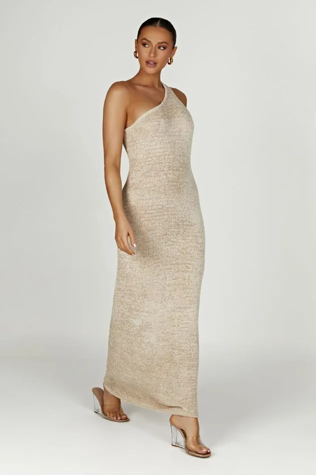 Meshki Maxi Dresses Paisley One Shoulder Knit Maxi Dress 8211 Wheat Wheat 8211 Women