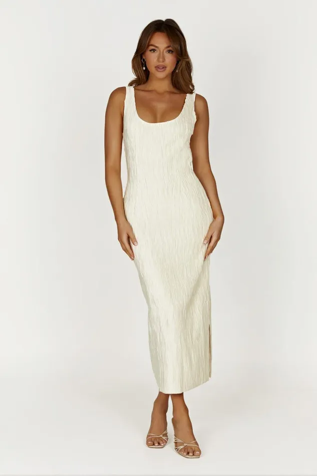Meshki Maxi Dresses Theia Plisse Maxi Dress 8211 Ivory Ivory 8211 Women