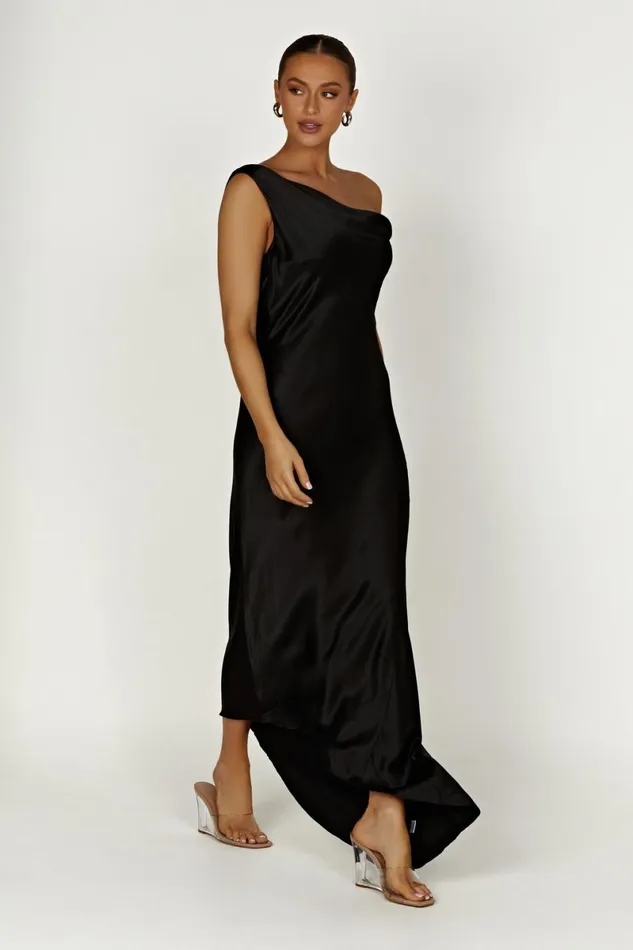 Meshki Maxi Dresses Yvette Slip Maxi Dress With Asymmetrical Hem 8211 Black Black 8211 Women