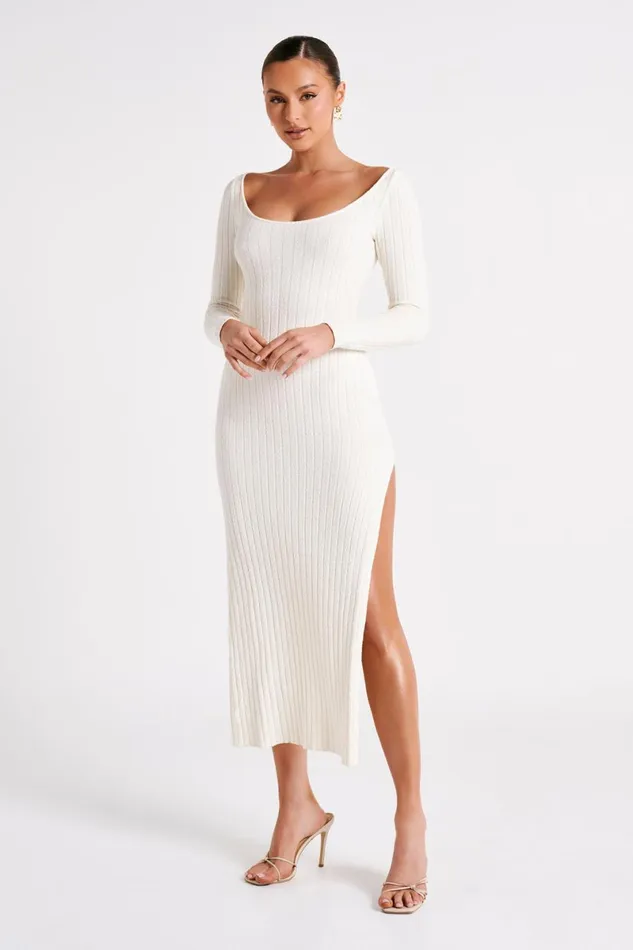 Meshki Maxi Dresses Zinnia Knit Maxi Dress With Split 8211 White White 8211 Women