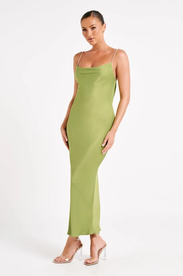 Meshki Midi Dresses Adela Cowl Midi Dress With Pearl Trim 8211 Parakeet Green Parakeetgreen 8211 Women