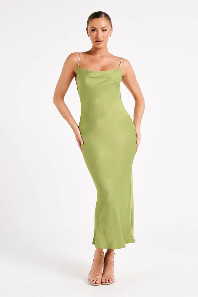 Meshki Midi Dresses Adela Cowl Midi Dress With Pearl Trim 8211 Parakeet Green Parakeetgreen 8211 Women