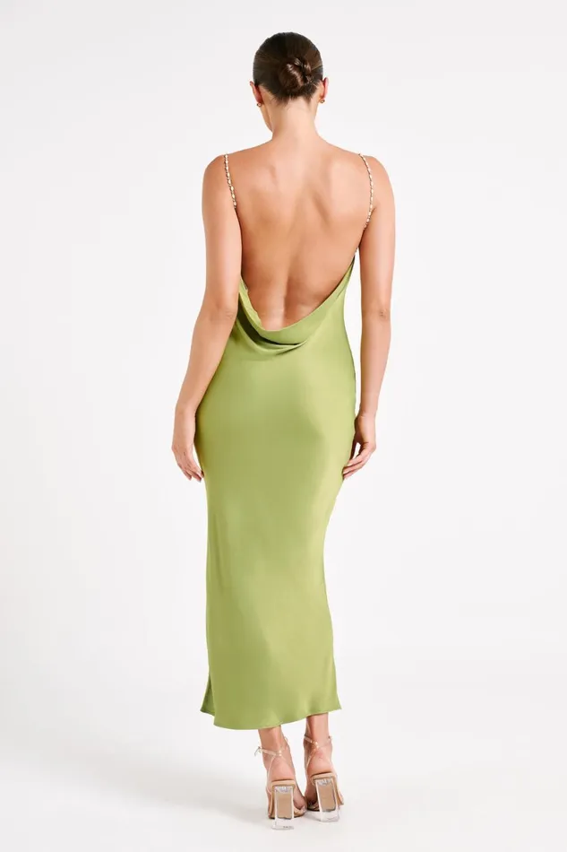 Meshki Midi Dresses Adela Cowl Midi Dress With Pearl Trim 8211 Parakeet Green Parakeetgreen 8211 Women