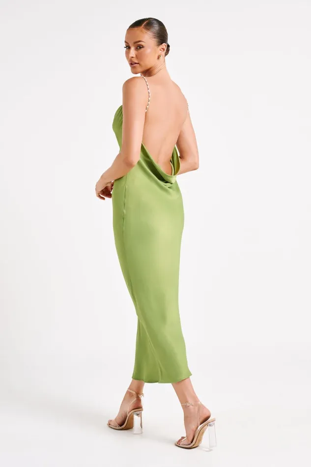 Meshki Midi Dresses Adela Cowl Midi Dress With Pearl Trim 8211 Parakeet Green Parakeetgreen 8211 Women