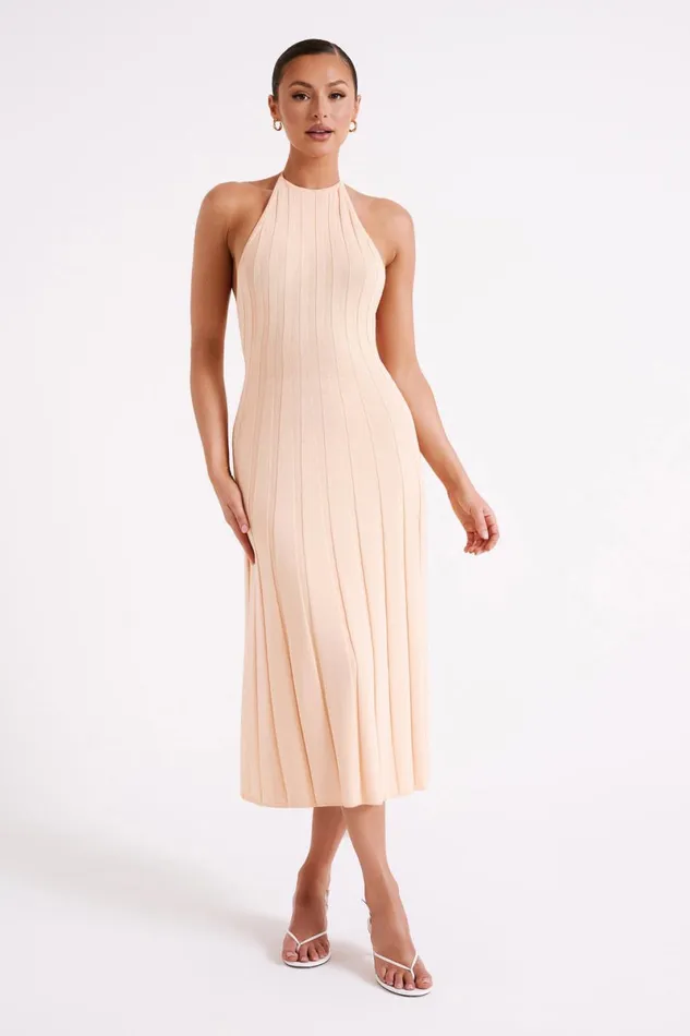 Meshki Midi Dresses Adrienne Halter Neck Midi Dress 8211 Apricot Apricot 8211 Women