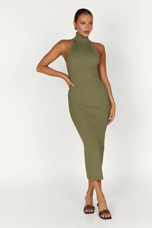 Meshki Midi Dresses Connie Turtleneck Knit Midi Dress 8211 Olive Olive 8211 Women