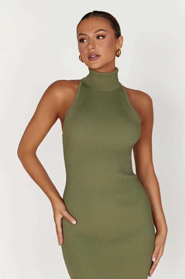 Meshki Midi Dresses Connie Turtleneck Knit Midi Dress 8211 Olive Olive 8211 Women