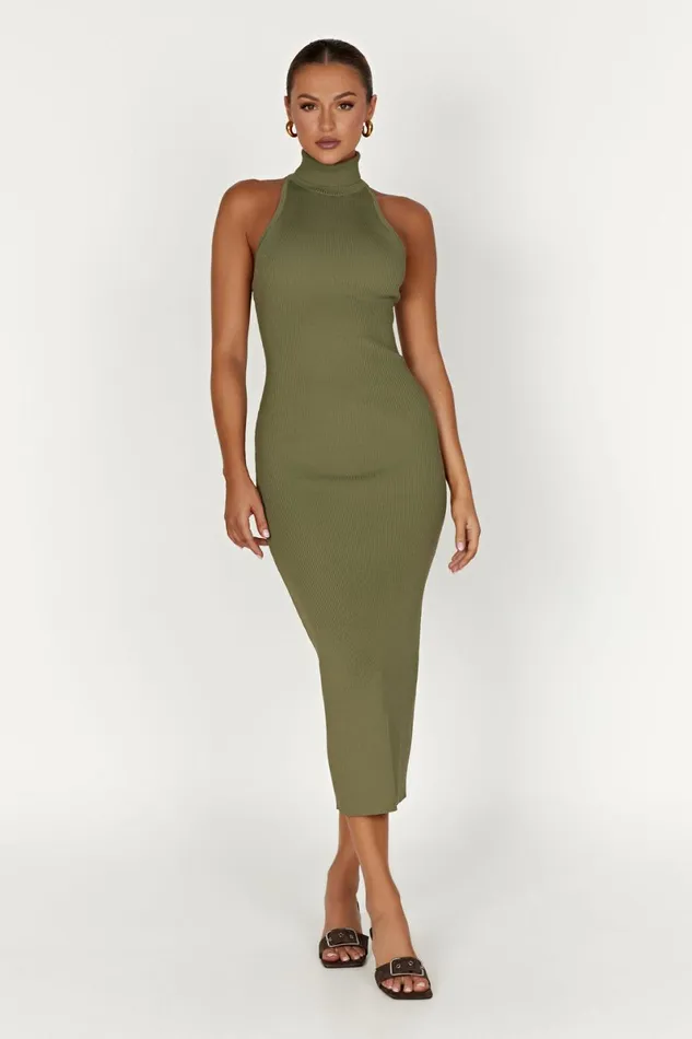 Meshki Midi Dresses Connie Turtleneck Knit Midi Dress 8211 Olive Olive 8211 Women