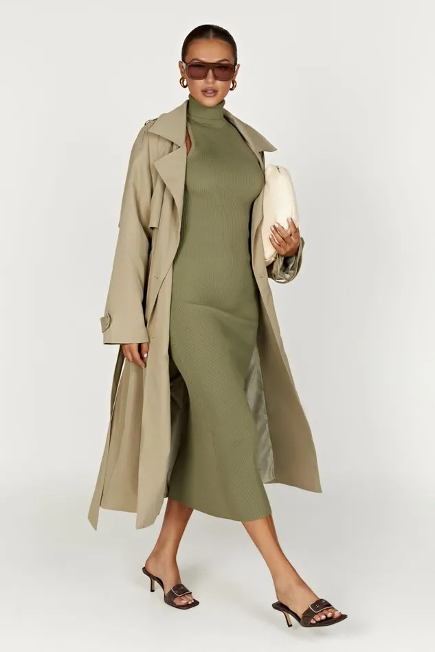 Meshki Midi Dresses Connie Turtleneck Knit Midi Dress 8211 Olive Olive 8211 Women