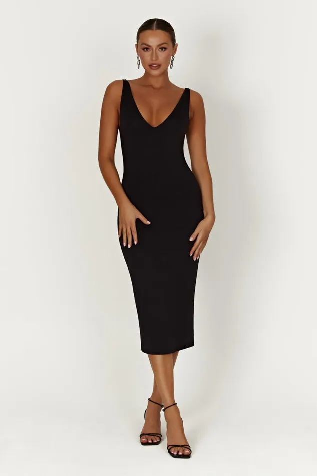 Meshki Midi Dresses Gretel Recycled Nylon V Neck Midi Dress 8211 Black Black 8211 Women Meshki Midi Dresses Gretel Recycled Nylon V Neck Midi Dress 8211 Black Black 8211 Women