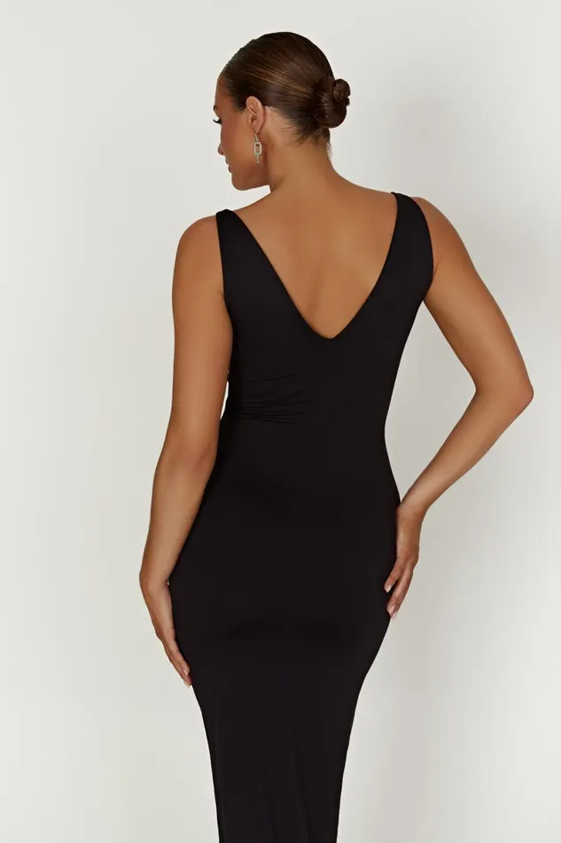 Meshki Midi Dresses Gretel Recycled Nylon V Neck Midi Dress 8211 Black Black 8211 Women