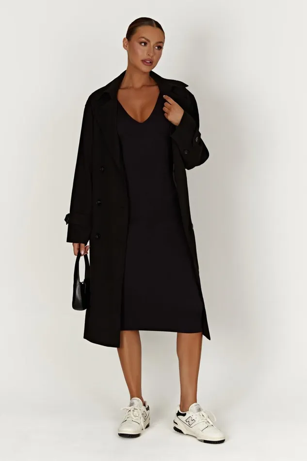 Meshki Midi Dresses Gretel Recycled Nylon V Neck Midi Dress 8211 Black Black 8211 Women