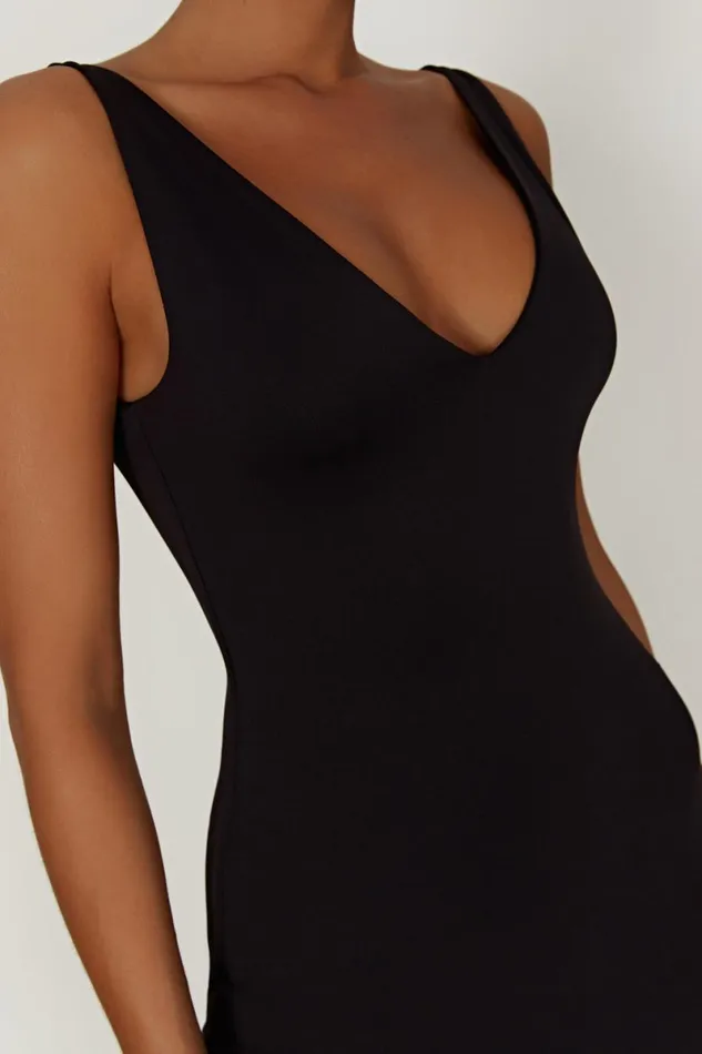 Meshki Midi Dresses Gretel Recycled Nylon V Neck Midi Dress 8211 Black Black 8211 Women