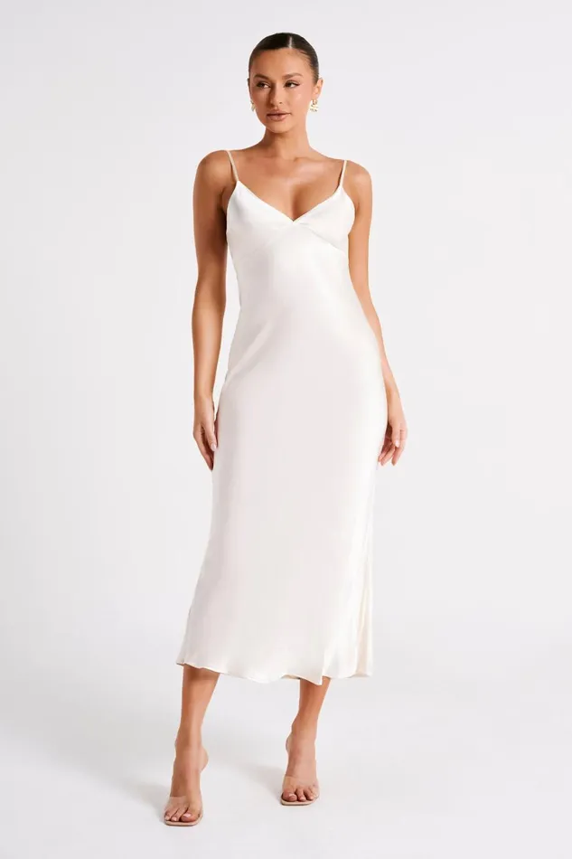 Meshki Midi Dresses Kiko Satin Chiffon Midi Dress 8211 Ivory Ivory 8211 Women