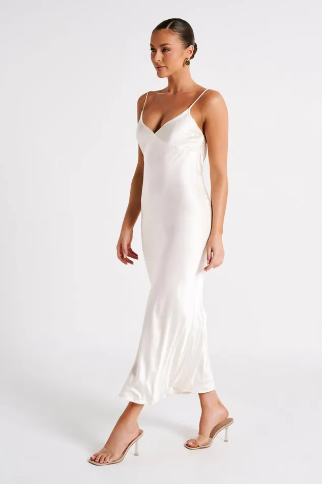 Meshki Midi Dresses Kiko Satin Chiffon Midi Dress 8211 Ivory Ivory 8211 Women