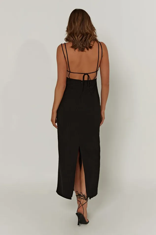 Meshki Midi Dresses Leana Linen Backless Midi Dress 8211 Black Black 8211 Women