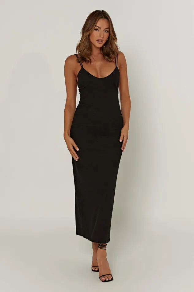Meshki Midi Dresses Leana Linen Backless Midi Dress 8211 Black Black 8211 Women