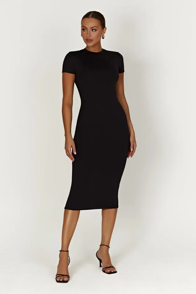Meshki Midi Dresses Penny Recycled Nylon Short Sleeve Midi Dress 8211 Black Black 8211 Women Meshki Midi Dresses Penny Recycled Nylon Short Sleeve Midi Dress 8211 Black Black 8211 Women