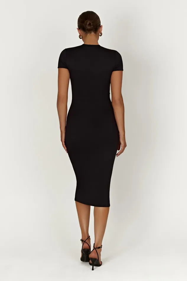 Meshki Midi Dresses Penny Recycled Nylon Short Sleeve Midi Dress 8211 Black Black 8211 Women