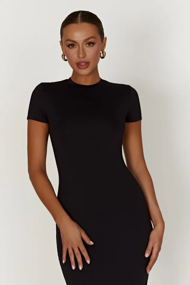 Meshki Midi Dresses Penny Recycled Nylon Short Sleeve Midi Dress 8211 Black Black 8211 Women