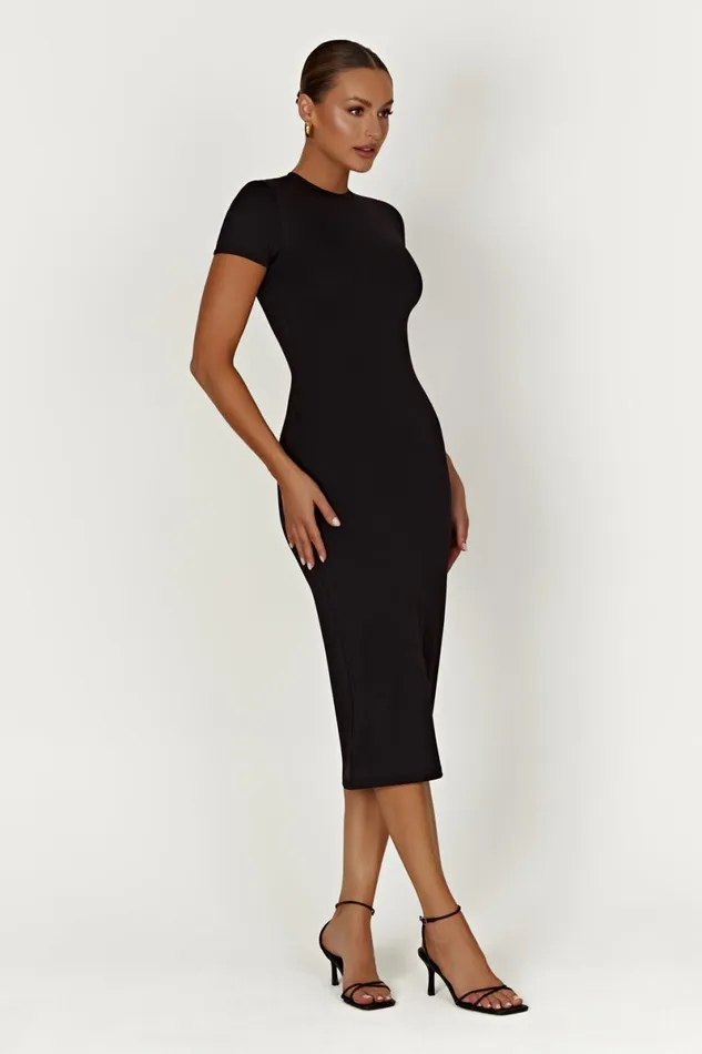 Meshki Midi Dresses Penny Recycled Nylon Short Sleeve Midi Dress 8211 Black Black 8211 Women