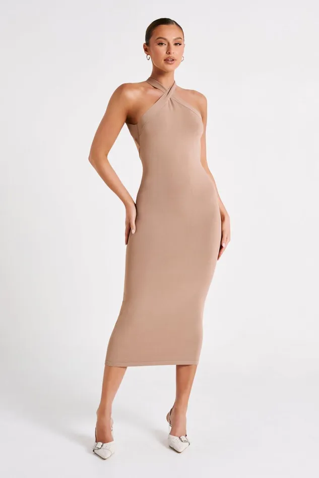 Meshki Midi Dresses Sarai Halter Neck Knit Midi Dress 8211 Wheat Wheat 8211 Women