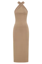 Meshki Midi Dresses Sarai Halter Neck Knit Midi Dress 8211 Wheat Wheat 8211 Women