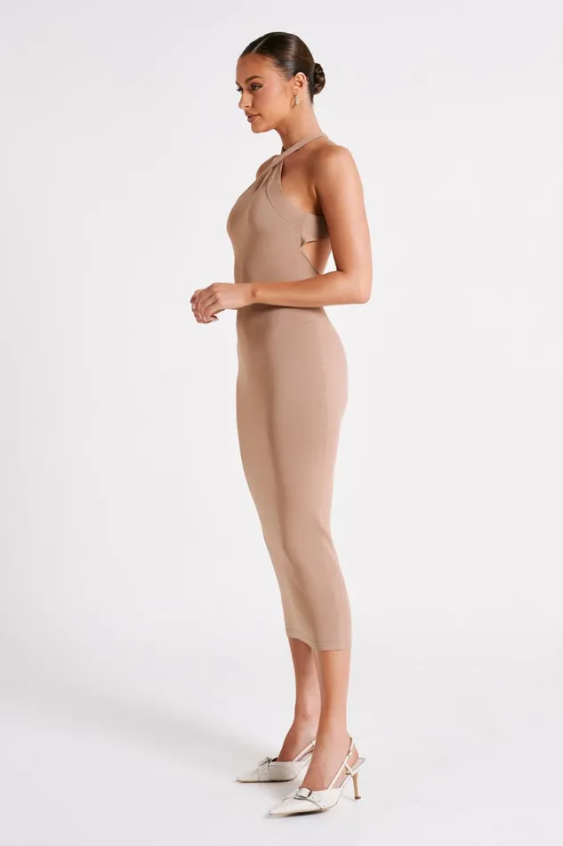 Meshki Midi Dresses Sarai Halter Neck Knit Midi Dress 8211 Wheat Wheat 8211 Women