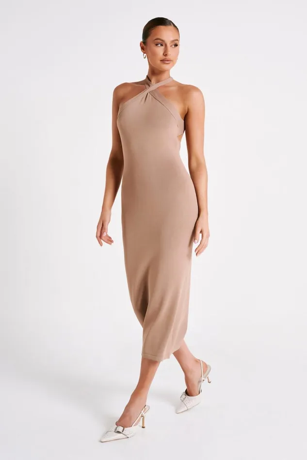 Meshki Midi Dresses Sarai Halter Neck Knit Midi Dress 8211 Wheat Wheat 8211 Women