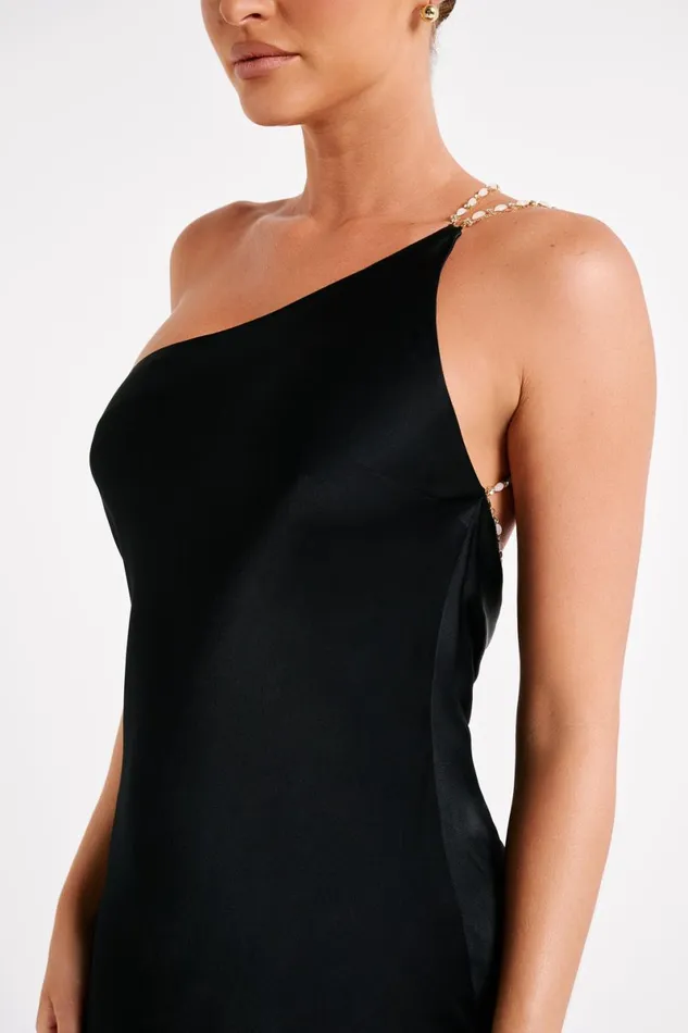 Meshki Mini Dresses Berina One Shoulder Mini Dress With Pearl Trim 8211 Black Black 8211 Women