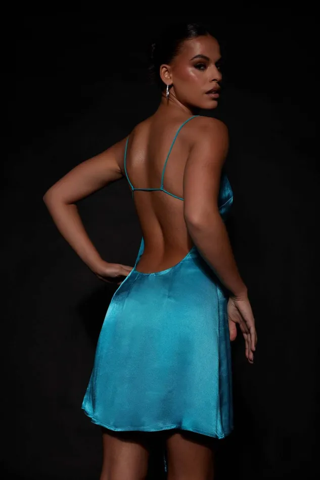 Meshki Mini Dresses Briah Diamante Rope Mini Dress 8211 Cyan Blue Cyanblue 8211 Women