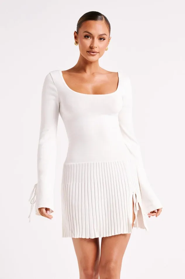Meshki Mini Dresses Britney Long Sleeve Knit Mini Dress 8211 White White 8211 Women