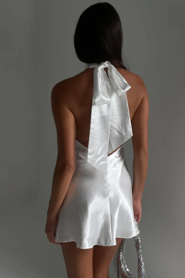Meshki Mini Dresses Cartia Bow Halter Mini Dress 8211 White White 8211 Women