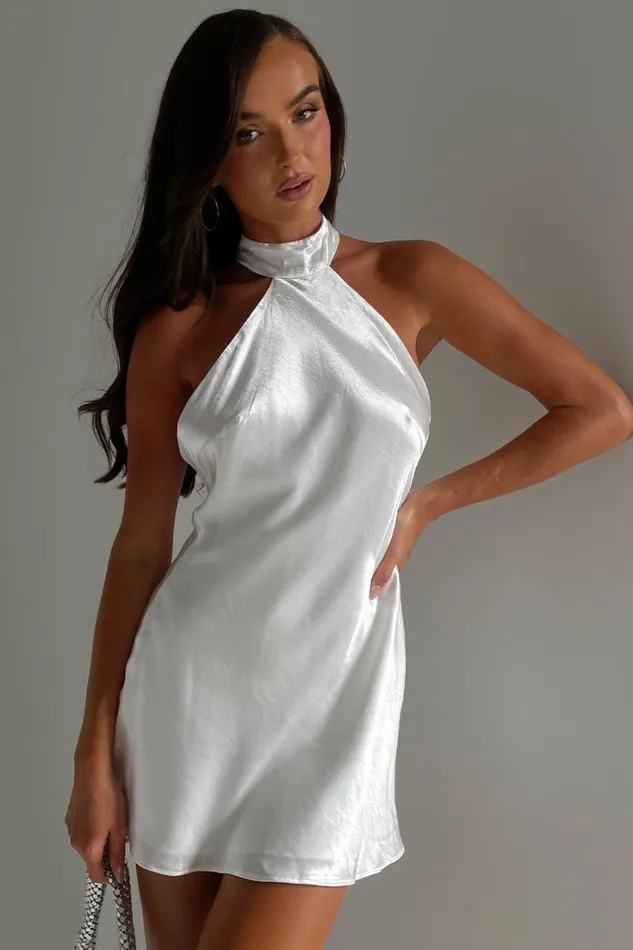 Meshki Mini Dresses Cartia Bow Halter Mini Dress 8211 White White 8211 Women