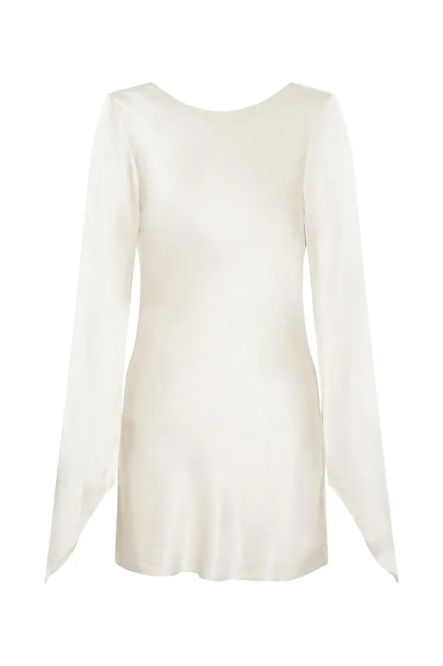 Meshki Mini Dresses Davina Satin Long Sleeve Mini Dress 8211 Ivory Ivory 8211 Women