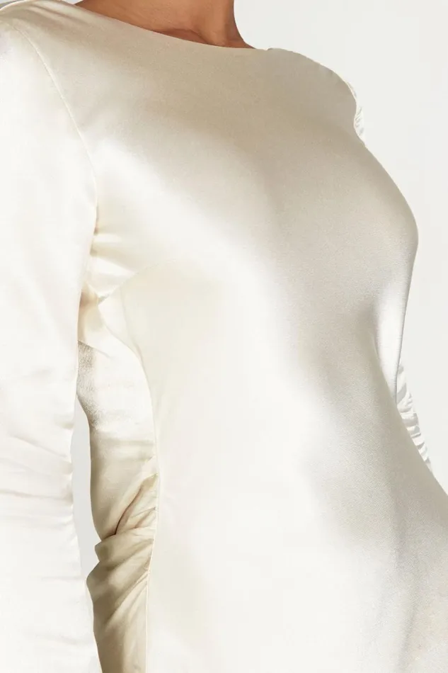 Meshki Mini Dresses Davina Satin Long Sleeve Mini Dress 8211 Ivory Ivory 8211 Women
