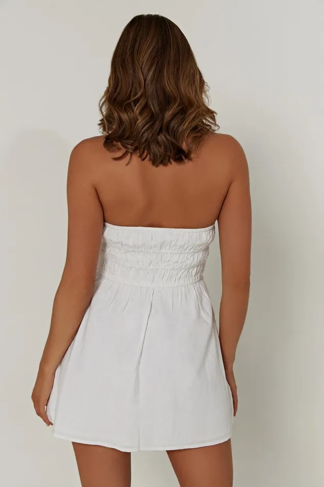 Meshki Mini Dresses Eloise Strapless Linen Mini Dress 8211 White White 8211 Women