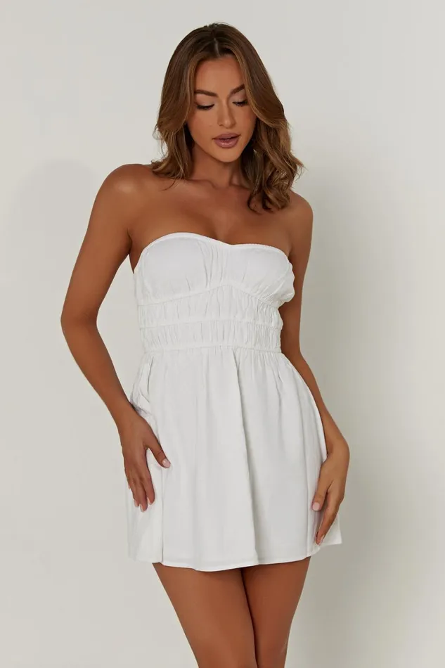 Meshki Mini Dresses Eloise Strapless Linen Mini Dress 8211 White White 8211 Women