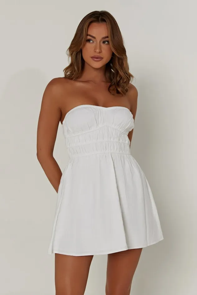 Meshki Mini Dresses Eloise Strapless Linen Mini Dress 8211 White White 8211 Women