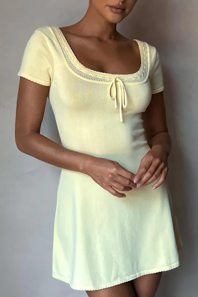 Meshki Mini Dresses Georgia Pointelle Knit Mini Dress 8211 Lemon Lemon 8211 Women