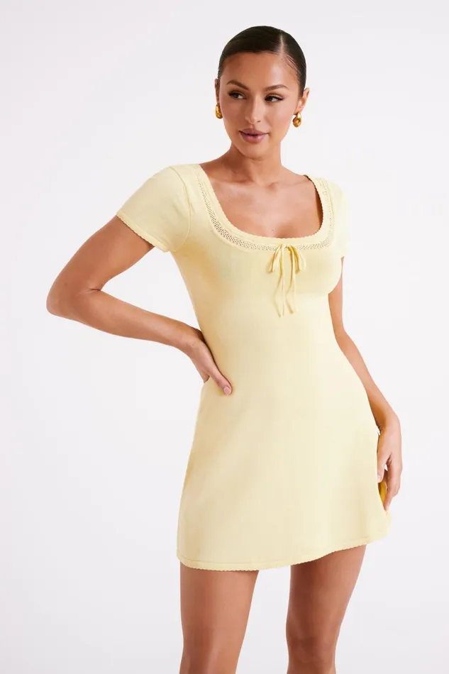 Meshki Mini Dresses Georgia Pointelle Knit Mini Dress 8211 Lemon Lemon 8211 Women