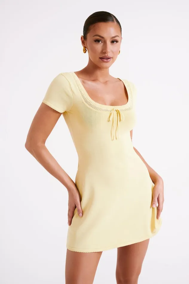 Meshki Mini Dresses Georgia Pointelle Knit Mini Dress 8211 Lemon Lemon 8211 Women