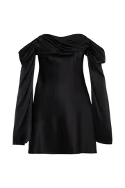 Meshki Mini Dresses Giselle Off Shoulder Satin Mini Dress 8211 Black Black 8211 Women